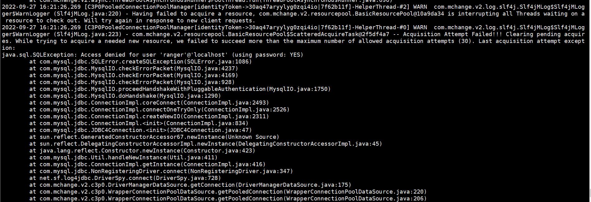 ranger報mysql賬號密碼異常